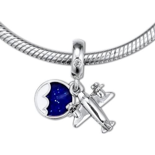Airplane Travel Summer Charms for Bracelets & Bangles 925 Sterling Silver Jewelry Color Enamel Silver Charms for Jewelry Making