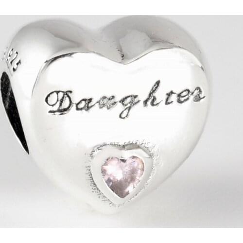 Free Shipping Authentic 925 Sterling Silver Daughter Heart Charms Fit Original Bracelet For Women DIY Jewelry S925 Beads