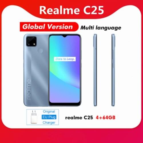 Realme C25 Global Version 4GB 64GB 6.5''HD+ Big Screen Helio G70 Octa Core 48MP 6000mAh 18W Quick Charge NFC OTG Mobile Phone