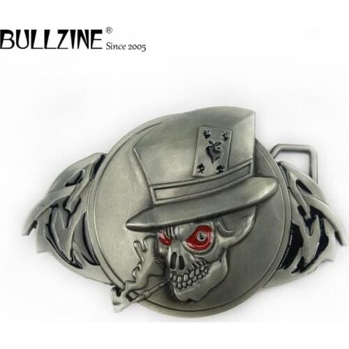 The Bullzine Skull belt buckle with pewter finish FP-03459 with continous stock