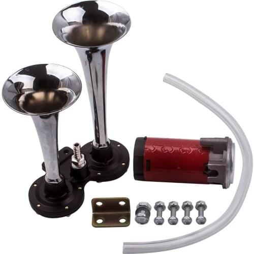 Air Horn Dual Trumpet For Train Car Boat Buses RV Kit Compressor 150DB Silver