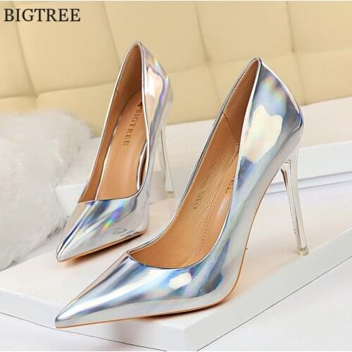 Large Size 34-43 Bright Patent Leather Ladies Office Shoes Shallow Fashion Women Pumps Pointed High Heels Sexy Party Shoes Woman