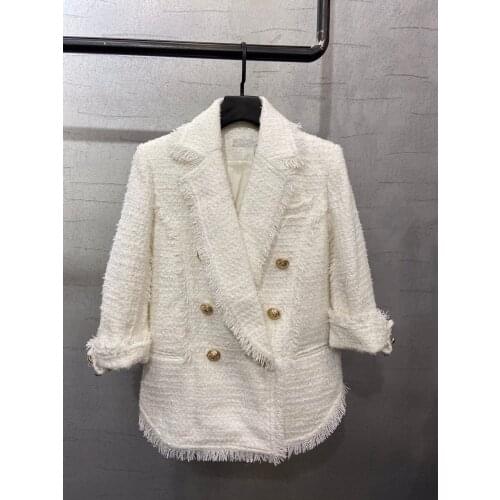 Spring Fashion 2021SS New Women Tassel Tweed White Jacket Coat Female Casual Overcoat Gdnz 5.10