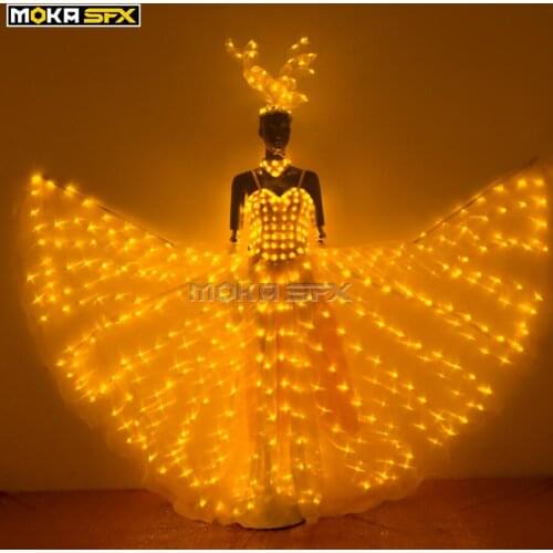 Women led lighting costume lady illuminated dress colorful lights dancing suits luminous headwear women ballroom dance dress