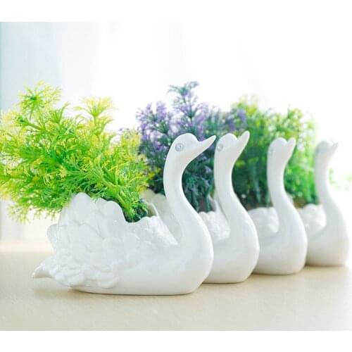 1PC Swan Pot Artificial Flowers Bonsai Desktop Decor Houseware Furnishing Decorative Simulation Plant Bonsai Wedding Home JL 261