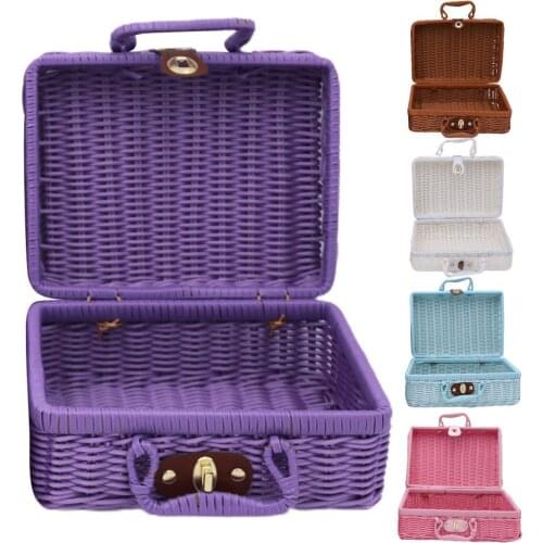 1PC New Storage Case Handmade Weaving Mini Suitcase Rattan Photo Prop Cosmetic Luggage Basket Holder for Travel Makeup Organizer