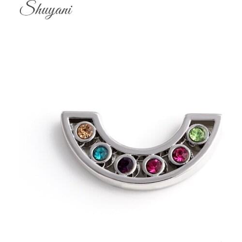 New Item 20pcs/lot Alloy Silver Sicircle Alloy Rainbow Rhinestone Plate Charms For Glass Memory Lockets