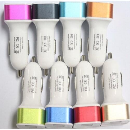 200Pcs/Lot Colorful University 2A+1A 2 Port dual usb Car charger for iphone 6 6s 7 5 5s 4s for samsung htc