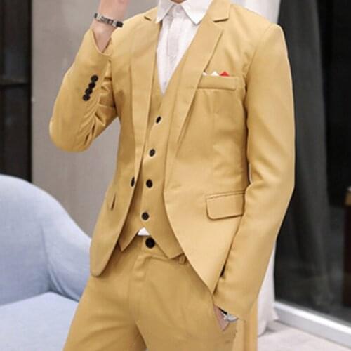 2021 Tailor Made Fashion Handsome Yellow Men Suits Slim Fit Groom Tuxedo For Wedding Dress Party Costume (Jacket+Pants+Vest)