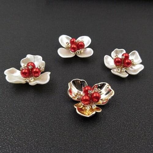 50pcs Flower Pearl Crystal Rhinestone Appliques strass Flatback Jewelry Brooch Buckle Wedding Dress Hairpin Hair Clip Decor