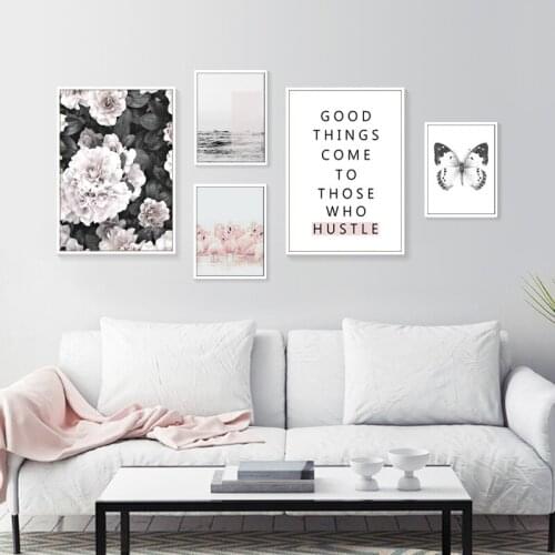 Abstraction Black And White Plant Flower Butterfly Bird Ocean Scenery Canvas Painting Wall Picture Poster Living Room Decoration