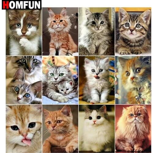 HOMFUN Full Square/Round Drill 5D DIY Diamond Painting "Animal cat scene" Embroidery Cross Stitch 5D Home Decor Gift