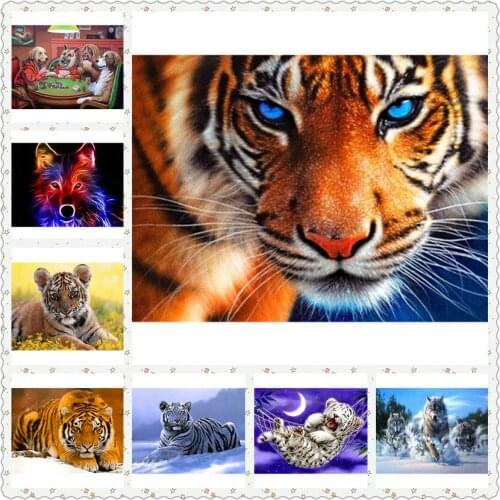 5D DIY Tiger Animal Diamond Painting Cross Stitch Diamond Embroidery Square/round Drill Diamond Mosaic Home Decor Gift WG610