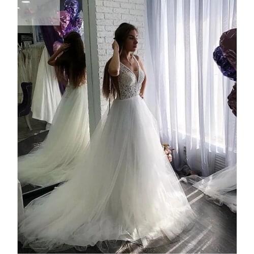 ANGELSBRIDEP V-Neck Ball Gown Wedding Dress Vestidos De Novia Fashion Beading Court Train Formal Wedding Bride Dress Plus Size