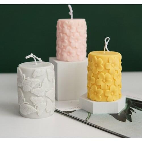 Butterfly Flower Cylindrical Embossed Candle Mold Home Decoration DIY Material Scented Candle Making Plaster Mold Home Decor