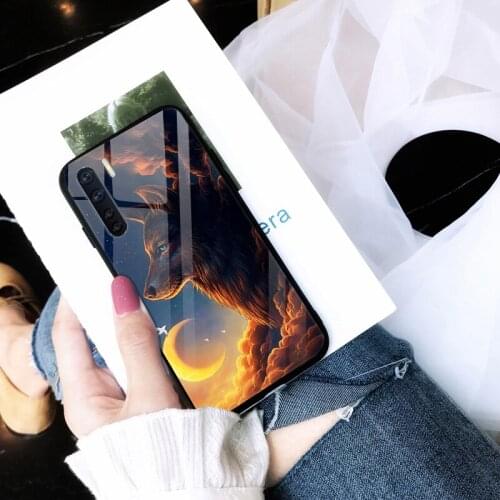 Case For Oppo A91 Back Phone Cover Black TPU Silicone Bumper With Tempered Glass