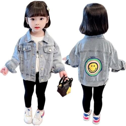 Spring & Autumn Cotton Boys & Girls Denim Coat New Korean Version Fashion Printed Jacket Solid Color Casual Childrens Clothing