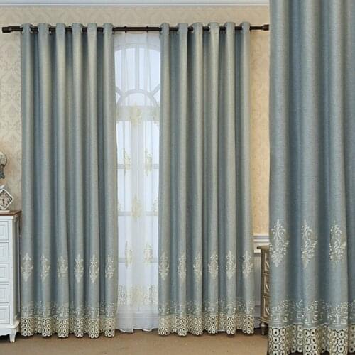 European and American luxury high quality elegant beige chenille embroidered blackout curtains for living room windows bedroom