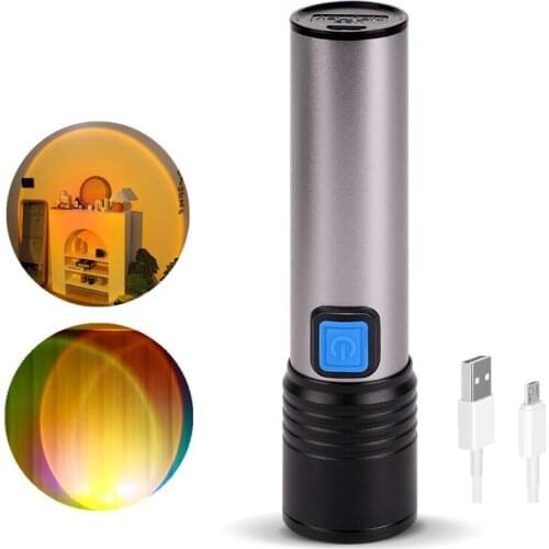 USB Rechargeable Sunset Flashlight Lamp Projector 3 Mode Led Sunset Projection Lamp Torch With Battery for Party Photography