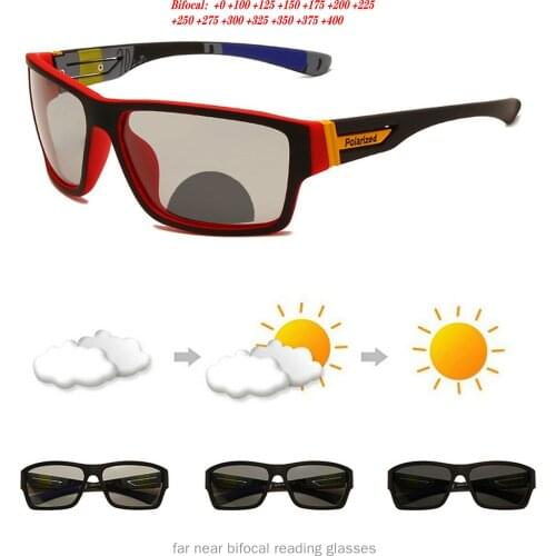 Transition Photochromic Bifocal Reading Glasses for Mens and Womens, Square Sports Cycling Sunglasses Readers 0~+4.00 NX