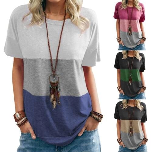 2021 New Spring and Summer Color Matching Round Neck Loose Bat Short-sleeved Three-color T-shirt