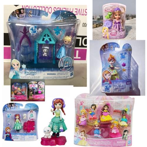 Disney Frozen Elsa Anna Cinderella Mermaid Playset Cartoon Mini Princess Dolls Girls Play House Toys for Children Birthday Gift