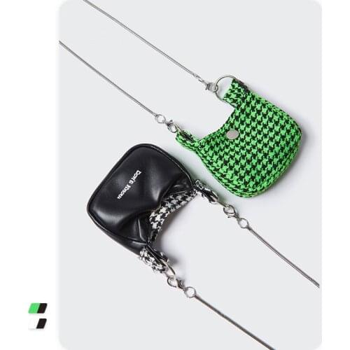 Personality Houndstooth Crossbody Small Bag Purse PU Fabric Double Side Detachable Metal String Handle Magnetic Buckle Closure