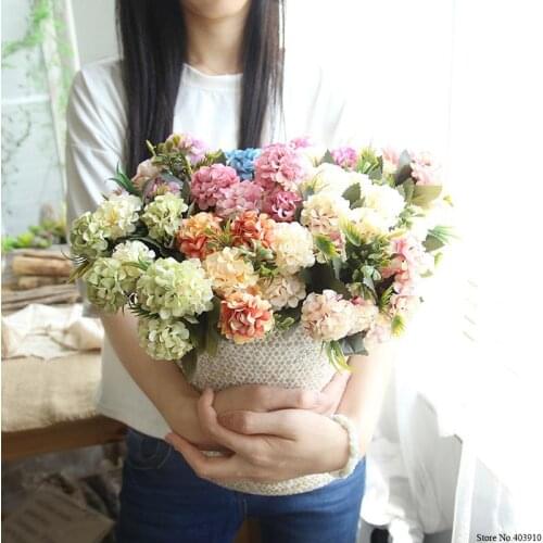 10 Heads Hydrangea Artificial Flowers Fake Flower Small Bouquet For Wedding Party Home New Year Decoration Silk Flowers