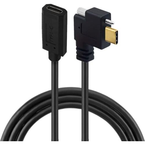 Single Screw Locking Right angle USB 3.1 Type C male to Type C Female 10Gbps 5A Data and Charging USB C to USB C extension Cable