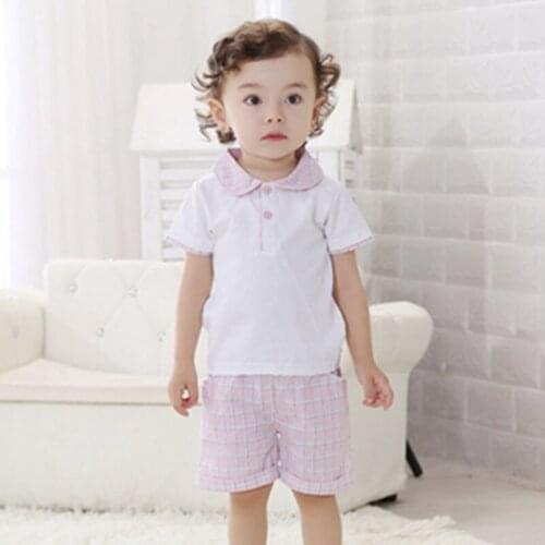 Summer Baby Boys & Girls Clothing Set Brand Cotton Childrens Clothes Short Sleeve shirts+ Pants Kids Casual Wear 6 Mths-3 Yrs