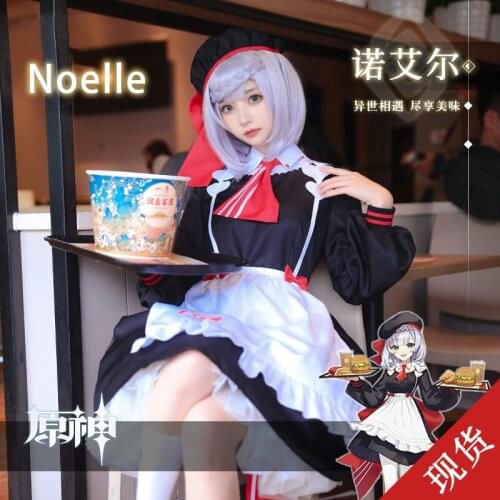 2021 Anime Genshin Impact Cosplay Costume Diluc Noelle Salesperson Uniform Men and Women Cute Sweetheart Lolita Set