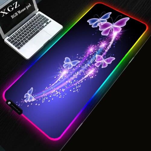 XGZ CSGO Game Players Gaming Mouse Pad Blue Butterfly RGB Colorful Desktop Locked Mat L XL XXL Waterproof and Durable Padmouse