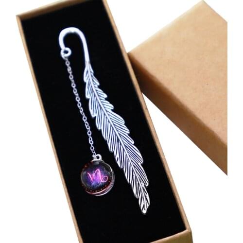 Creative Noctilucent 12 Constellation Bookmark Pendant Metal Book Mark Stationery School Office Supply Teacher Gifts