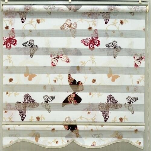 Cute butterfly Pattern Zebra Roman Roller Blinds Curtain custom made Double Layer Office Home Living Room Window Kitchen Bedroom