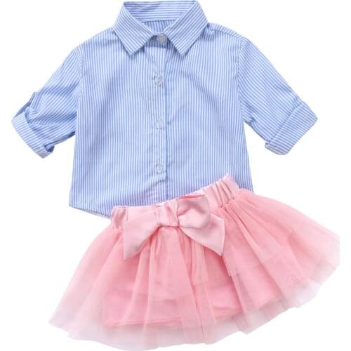 2017-11-13 Lioraitiin 1-5Years Fashion Kids Baby Girls Skirt Princess Stripe T-shirt Top Lace Skirt Outfit Set Clothes Summer