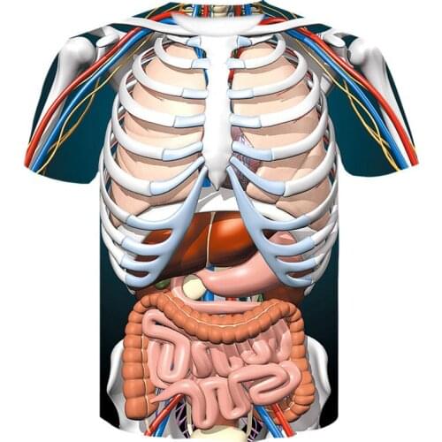 2021 New Arrival Male Skeleton Internal Organs 3D Printed t shirt Fashion Comfort Short-Sleeved Funny design T shirt camisetas