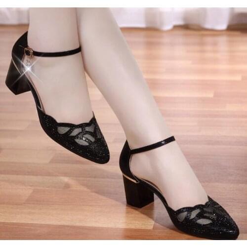 New Women Sandals black Shoes Sexy Pointed Toe Pumps Womens Green Ladies Shoe Rhinestone mesh High Heels Wedding Plus Size