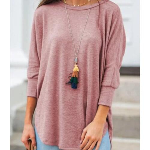 Plus Size Solid Black Shirt Women Casual Cotton O Neck Womens Tops and Blouses Three Quarter Sleeve Irregular Blouses Tunic