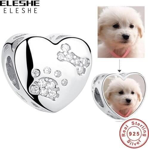 Original 925 Sterling Silver Charm Bead Love Pet Paw Print Charms Fit Bracelets Personalized Custom Photo DIY Jewelry