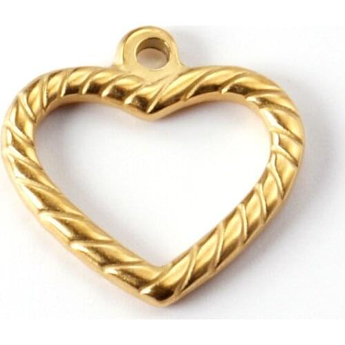 ASON 10pcs/lot Heart Shaped Necklace Pendant Stainless Steel Couple Love Charm Hollow Out Gold For Necklaces DIY Jewelry Making