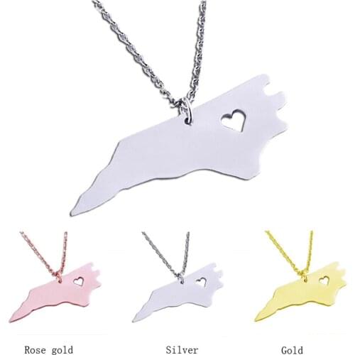 SUTEYI 3 color north carolina state map necklace stainless steel map pendant necklaces chain valentines day gift for women