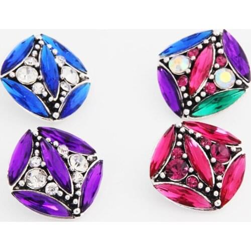 Hot KZ1200 Elegant Square Rhinestone 18mm snap buttons fit DIY beauty snaps Bangles necklaces jewelry wholesale