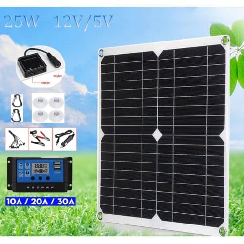 25w Solar Panel Dual 12v/5v USB With Controller Waterproof Solar Plate Poly Solar Cells for Car Yacht RV Battery Charger