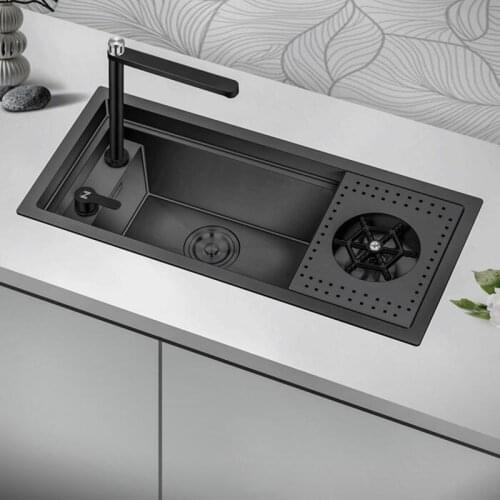 Hidden Bar Black Invisible Hand Cup Washer Sink 304 Stainless Steel Small Wash Basin 58X26CM Bar Single Bowel 78
