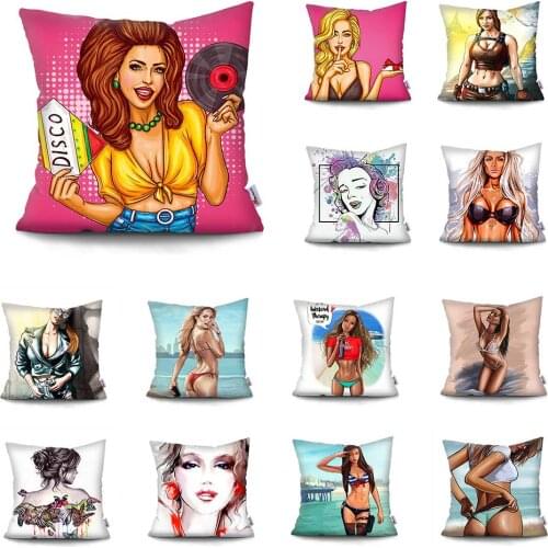 Super Sexy Cartoon Girl Cushion Cover Decor Cartoon Girl Pillow Case Decorative Pillow for Sofa Home Decoration Pillowcase