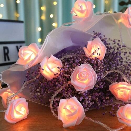 20/40leds Rose Flower LED String Lights Christmas Garland Fairy Lamp Battery Operated Waterproof Garden Wedding Party Home Decor
