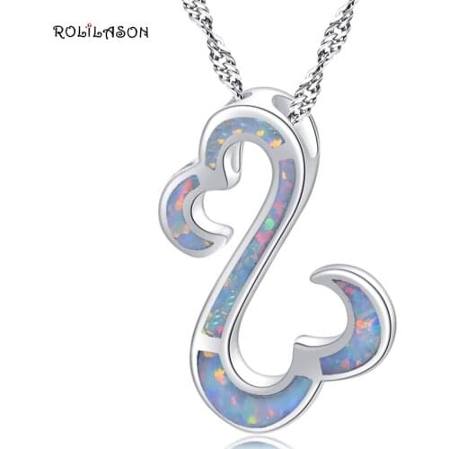 ROLILASON Mysterious opal Anniverary gift White Fire Opal silver color Pendant Necklace Jewelry for Women OP802