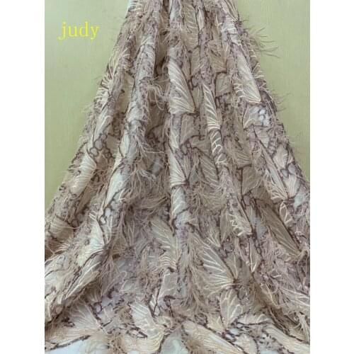 Stock 5yards/bag Blended sequins embroidered with dense feathered luxury fabrics are used for the wedding dress party stage