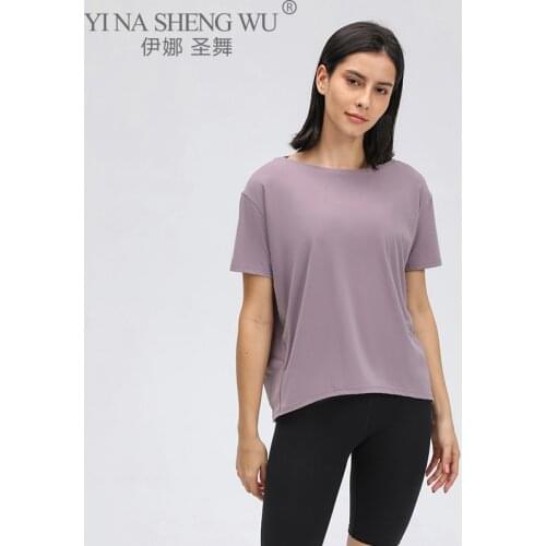 Women Loose Fit High Low Yoga T Shirt Sports Flowing Tee Short Sleeve Moisture Wicking Athletic Shirts Hem T Shirt Tunic Top New