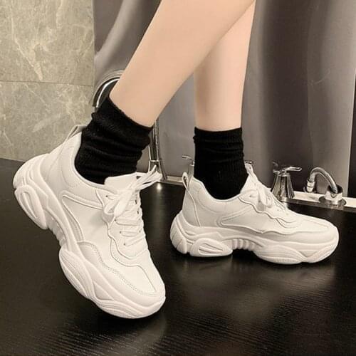 Women Vulcanized Shoes Breathable PU Sneakers Shoe Female Thick Bottom Womens Comfort Walking Gym 2021 Spring Autumn New